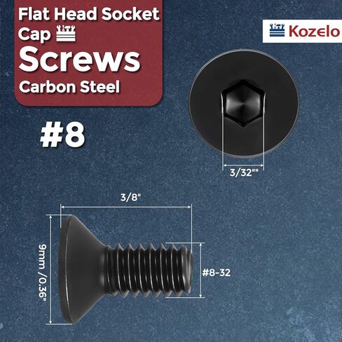 20 قطعة من براغي غطاء الرأس المسطح - [#8-32 × 3/8 بوصة]، مسامير غاطسة من الفولاذ الكربوني، أسود، للسيارات وإصلاح الأثاث والمعدات الصناعية والإصلاحات المؤقتة in Kuwait