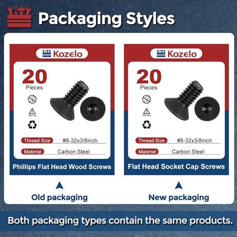 20 قطعة من براغي غطاء الرأس المسطح - [#8-32 × 3/8 بوصة]، مسامير غاطسة من الفولاذ الكربوني، أسود، للسيارات وإصلاح الأثاث والمعدات الصناعية والإصلاحات المؤقتة in Kuwait