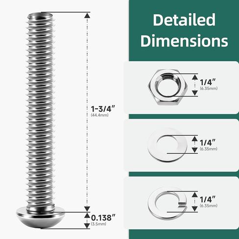 20Pcs 1/4-20 x 2 Button Head Socket Cap Bolts Screws Assortment Kit, 304 Stainless Steel 18-8, Bright Finish Fully Machine Thread with Hex Key in Kuwait