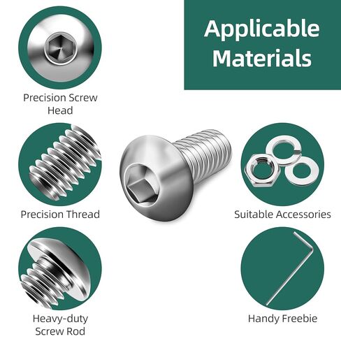 20Pcs 1/4-20 x 2 Button Head Socket Cap Bolts Screws Assortment Kit, 304 Stainless Steel 18-8, Bright Finish Fully Machine Thread with Hex Key in Kuwait