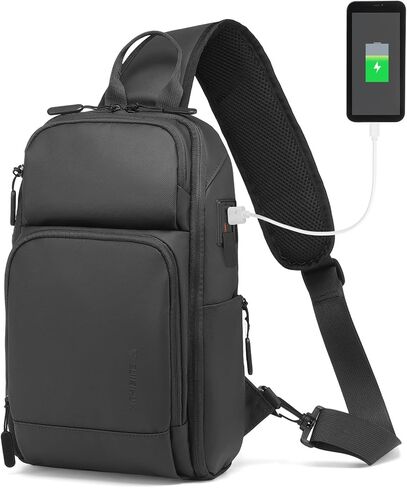 Men's Sling Bag, Convertible Anti Theft Sling Backpack, 11" One Shoulder Crossbody Backpack with USB Charging Port for Working Travel Daily, Dark Grey in Kuwait