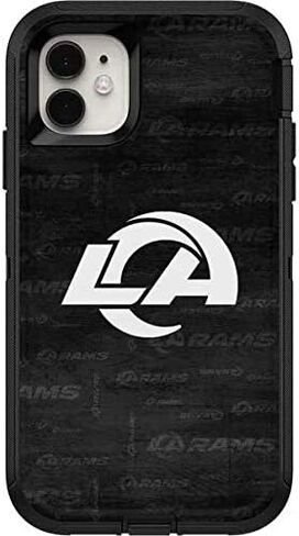 ملصق Skinit متوافق مع حافظة OtterBox Defender iPhone 11 - تصميم أسود وأبيض مرخص رسميًا من NFL Los Angeles Rams in Saudi Arabia