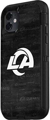 ملصق Skinit متوافق مع حافظة OtterBox Defender iPhone 11 - تصميم أسود وأبيض مرخص رسميًا من NFL Los Angeles Rams in Saudi Arabia