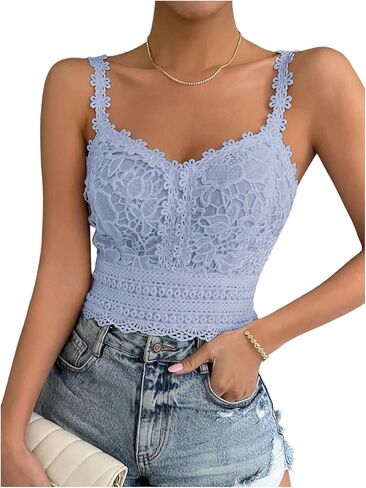 الدانتيل الصيفي للسيدات من Gorglitter عاجزة عن الخروج من محصول Top Bralette Cami Tank in Kuwait