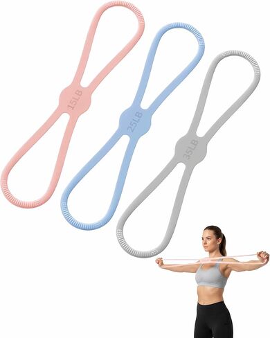 3 PCS Figure 8 Resistance Bands for Women, 15 Lbs & 25 Lbs & 35 Lbs Keep Resistance Band for Arm with Non-Slip Handles in Kuwait