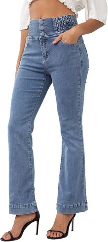 ECHOINE High Waisted Bell Bottom Jeans for Women Stretchy Flared Bootcut Denim Pants with Pockets in Saudi Arabia