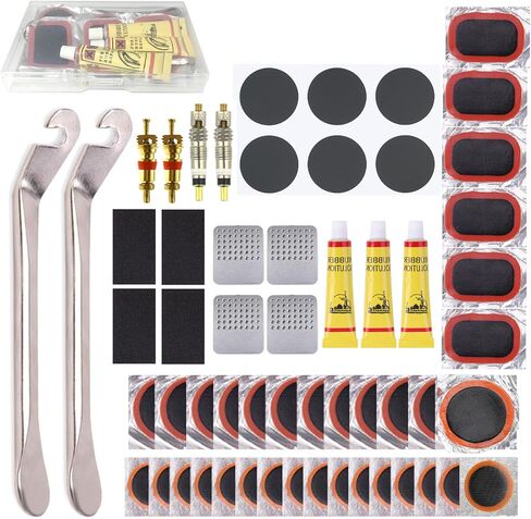 طقم إصلاح الأنبوب الداخلي للدراجة - رقع فلكنة وبدون لاصق مع رافعات الإطارات، عالمية للدراجات النارية BMX MTB ركوب الدراجات على الطرق الجبلية in Kuwait