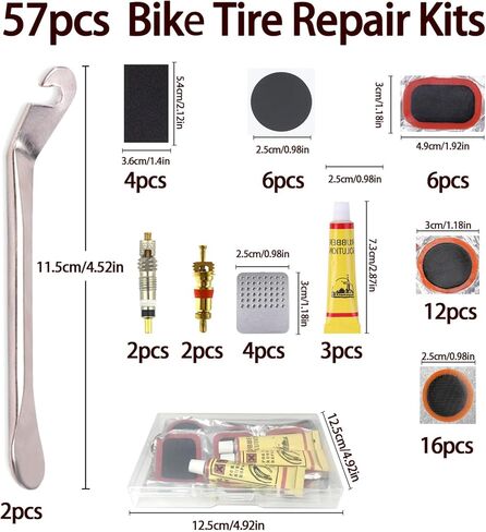 طقم إصلاح الأنبوب الداخلي للدراجة - رقع فلكنة وبدون لاصق مع رافعات الإطارات، عالمية للدراجات النارية BMX MTB ركوب الدراجات على الطرق الجبلية in Kuwait