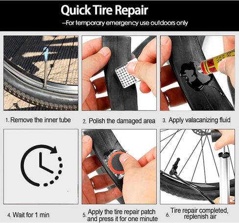 طقم إصلاح الأنبوب الداخلي للدراجة - رقع فلكنة وبدون لاصق مع رافعات الإطارات، عالمية للدراجات النارية BMX MTB ركوب الدراجات على الطرق الجبلية in Kuwait