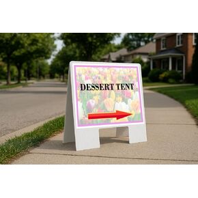 Dessert Tent Spring Flowers Tulips Directional Arrows A-Frame Double Sided 23x23 in. sign in Kuwait