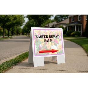 Easter Bread Sale Spring Flowers Tulips Directional Arrows A-Frame Double Sided 23x23 in. sign in Kuwait