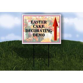 Easter Cake Decorating Demo Spring Flowers Tulips Directional Arrows A-Frame Double Sided 23x23 in. sign in Kuwait