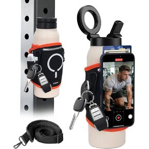 Magnetic Gym Water Bottle Bag & Holder with Magnetic Phone Pocket, Keys & Bluetooth Earphone Storage, Gym Accessories Organizer with Card & Cash Pocket in Kuwait