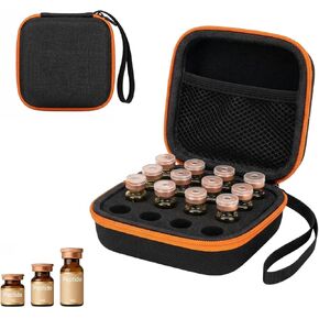 16 Slot Peptide Vial Case for Fridge - Small Insulin Vial Organizer Storage for 1-3ml Vials, GLP-1, Peptides, Hard Shell Travel Case with Hand Strap, Black with Orange Zipper in Saudi Arabia