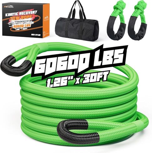 حبل انتعاش حركي، حبل سحب للطرق الوعرة بطول 1.26 بوصة × 30 قدم/حزام خطف بوزن 60600 رطل مع أصفاد ناعمة، مجموعة أشرطة سحب للطرق الوعرة من النايلون بنسبة 100% لشاحنة ATV UTV SUV Jeep Car Tractor - برتقالي in Kuwait