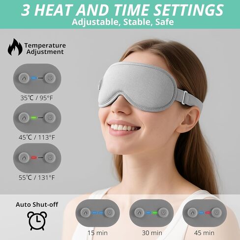قناع عين مسخن لاسلكي من VINTEAM - تصميم ثلاثي الأبعاد مع إعدادات حرارة ومؤقت قابلة للتعديل، مريح وخفيف الوزن، مثالي لتخفيف إجهاد العين، للرجال والنساء in Kuwait
