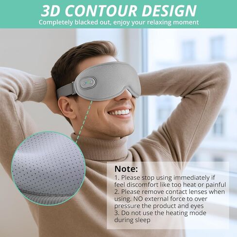 قناع عين مسخن لاسلكي من VINTEAM - تصميم ثلاثي الأبعاد مع إعدادات حرارة ومؤقت قابلة للتعديل، مريح وخفيف الوزن، مثالي لتخفيف إجهاد العين، للرجال والنساء in Kuwait