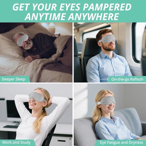 قناع عين مسخن لاسلكي من VINTEAM - تصميم ثلاثي الأبعاد مع إعدادات حرارة ومؤقت قابلة للتعديل، مريح وخفيف الوزن، مثالي لتخفيف إجهاد العين، للرجال والنساء in Kuwait