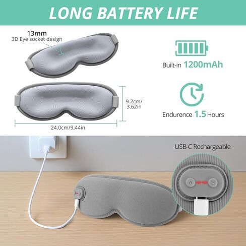 قناع عين مسخن لاسلكي من VINTEAM - تصميم ثلاثي الأبعاد مع إعدادات حرارة ومؤقت قابلة للتعديل، مريح وخفيف الوزن، مثالي لتخفيف إجهاد العين، للرجال والنساء in Kuwait