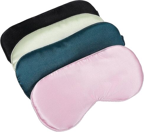 عبوة من 4 أقنعة نوم من الساتان، قناع تعتيم للعين مع حزام مرن قابل للتعديل، غطاء ظل للنوم أثناء القيلولة، أغطية عيون حريرية سوداء معصوبة العينين ناعمة للنساء والرجال (وردي، أسود، أخضر داكن، أخضر ليموني) in Kuwait
