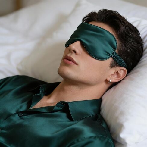 عبوة من 4 أقنعة نوم من الساتان، قناع تعتيم للعين مع حزام مرن قابل للتعديل، غطاء ظل للنوم أثناء القيلولة، أغطية عيون حريرية سوداء معصوبة العينين ناعمة للنساء والرجال (وردي، أسود، أخضر داكن، أخضر ليموني) in Kuwait