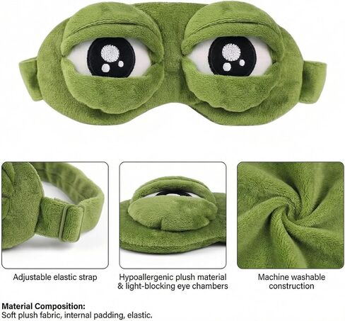 قناع عين أرنب لطيف للنوم من القطيفة معصوب العينين أثناء السفر، غطاء عين مضحك فائق النعومة للبالغين (الضفدع الأخضر) in Kuwait