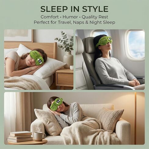 قناع عين أرنب لطيف للنوم من القطيفة معصوب العينين أثناء السفر، غطاء عين مضحك فائق النعومة للبالغين (الضفدع الأخضر) in Kuwait
