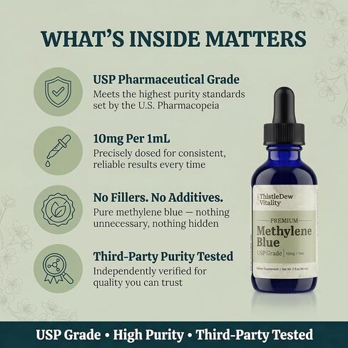 الميثيلين الأزرق | 1% من الدرجة الصيدلانية لدستور الأدوية الأمريكي (10 مجم/مل) | سائل عالي النقاء 2 أونصة سائلة (60 حصة) | يدعم الطاقة الخلوية والتركيز والوظيفة الإدراكية | يدعم الميتوكوندريا in Kuwait