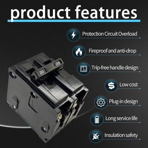QP220 20A 2-Pole Circuit Breaker Type QP - Plug-in Mount 10kA 120/240V مغناطيسي حراري - متوافق مع مراكز تحميل Siemens PL/ES وصناديق اللوحات in Kuwait
