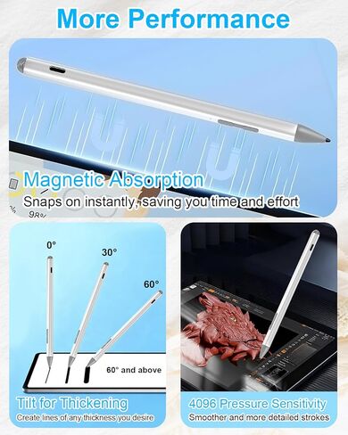 قلم Surface Pro 9/8/7/6/5/X لجهاز Microsoft - قلم Surface Pro/Go/Book/Laptop/Studio مع حساسية الضغط 4096 ورفض راحة اليد، ملحق مغناطيسي قابل لإعادة الشحن، قلم Windows Surface الرقمي in Kuwait
