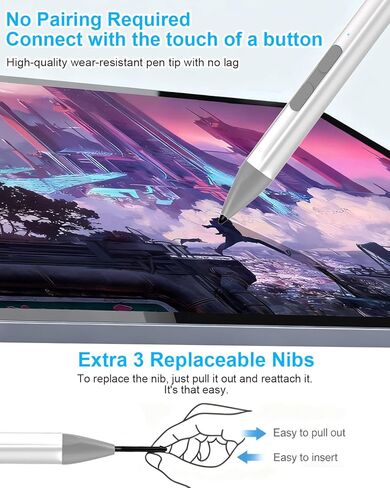 قلم Surface Pro 9/8/7/6/5/X لجهاز Microsoft - قلم Surface Pro/Go/Book/Laptop/Studio مع حساسية الضغط 4096 ورفض راحة اليد، ملحق مغناطيسي قابل لإعادة الشحن، قلم Windows Surface الرقمي in Kuwait