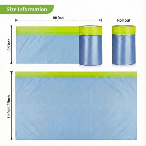 Tavira Pre - Taped Masking Film for Painting, 22 inch x 66 feet x 4 Rolls Painters Plastic Sheeting with Automotive Paint Tape and Drape for Covering Cars, Walls, Furniture and Windows Protection in Saudi Arabia