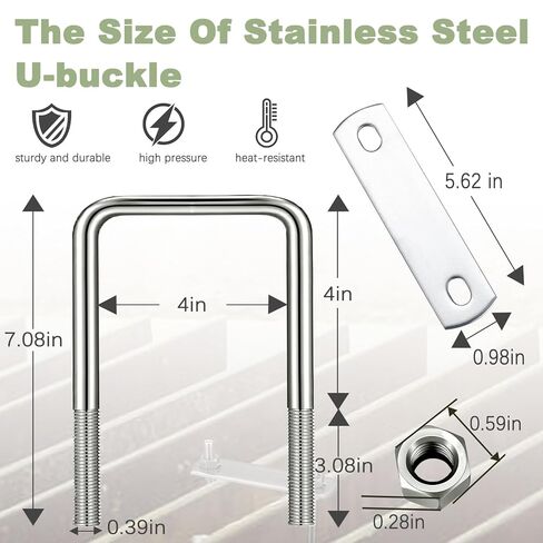 M10 × 4 بوصة عرض × 7 بوصة طول 304 مسامير مربعة من الفولاذ المقاوم للصدأ على شكل حرف U مع صواميل ولوحة إطار لمقطورة السيارات أو قارب التزلج أو مقطورة المراكب الشراعية مربعة على شكل حرف U (M10 × 100 مم × 180 مم) in Kuwait