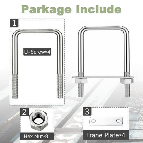 M10 × 4 بوصة عرض × 7 بوصة طول 304 مسامير مربعة من الفولاذ المقاوم للصدأ على شكل حرف U مع صواميل ولوحة إطار لمقطورة السيارات أو قارب التزلج أو مقطورة المراكب الشراعية مربعة على شكل حرف U (M10 × 100 مم × 180 مم) in Kuwait
