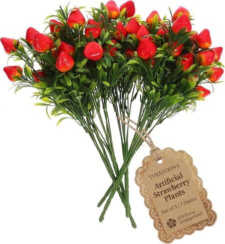 TOYANDONA Artificial Strawberry Bunch Bouquet: Fake Strawberry Branch 10.6 Decorative Strawberries Plants on Sterms for Home Table Decor & Centerpiece, DIY Flower Arrangement (3) in Saudi Arabia