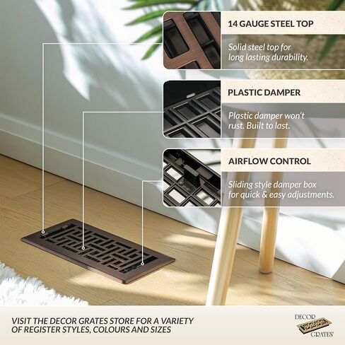 Decor Grates Metal Oriental Decorative Air Vent Cover 3x10 Floor Register – Adjustable Control Lever – AC Floor Vent Covers for Home Floor Vents – Fits 3 x 10 Inch Opening – Rubbed Bronze (AJH310-RB) in Kuwait