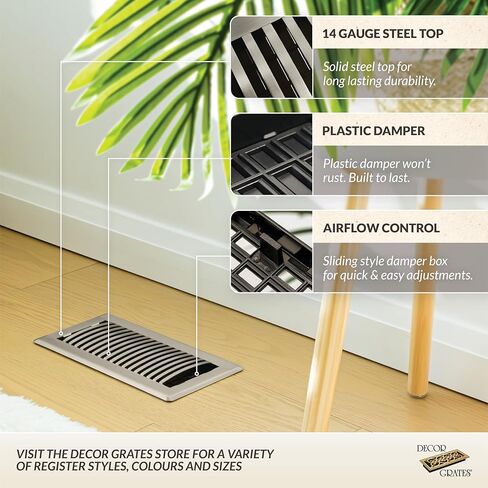 Decor Grates LAH310-NKL Louvered Floor Register, 3x10 Inches, Brushed Nickel in Kuwait