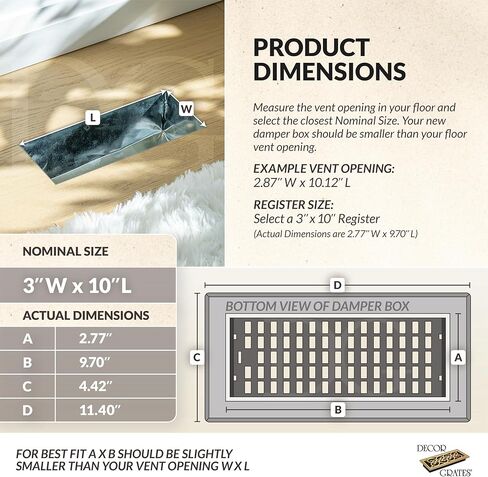 Decor Grates LAH310-NKL Louvered Floor Register, 3x10 Inches, Brushed Nickel in Kuwait