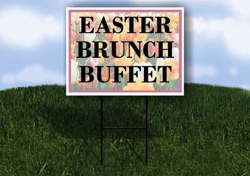 Easter Brunch Buffet Spring Flowers Tulips Directional Arrows A-Frame Double Sided 23x23 in. sign in Kuwait