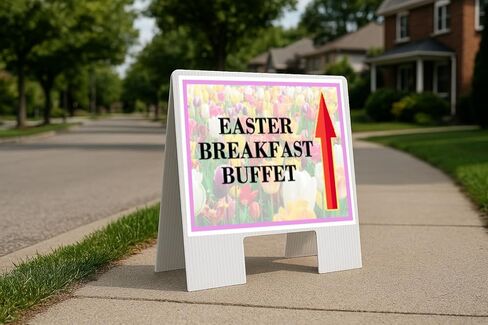 Easter Breakfast Buffet Spring Flowers Tulips Directional Arrows A-Frame Double Sided 23x23 in. sign in Saudi Arabia