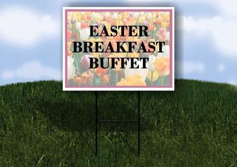 Easter Breakfast Buffet Spring Flowers Tulips Directional Arrows A-Frame Double Sided 23x23 in. sign in Saudi Arabia