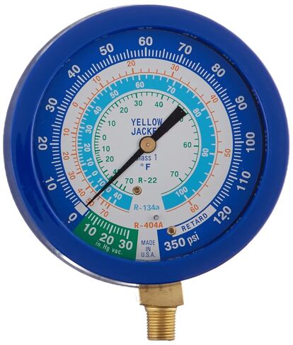 Yellow Jacket 49514 3-1/2" Liquid-Filled Gauge (degrees F) Blue Compound, 30"-0-120 psi, R-22/134A/404A in Saudi Arabia