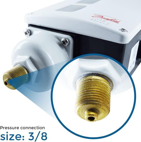 مفتاح ضغط الهواء المنخفض (النطاق: 0.09 بار إلى 0.4 بار) لضواغط التبريد والتدفئة والتهوية وتكييف الهواء ومصانع الصلب من شركة دانفوس الموديل: RT 121 (عبوة من قطعة واحدة) in Kuwait