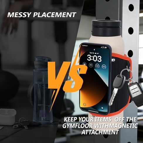 Magnetic Gym Water Bottle Bag & Holder with Magnetic Phone Pocket, Keys & Bluetooth Earphone Storage, Gym Accessories Organizer with Card & Cash Pocket in Kuwait