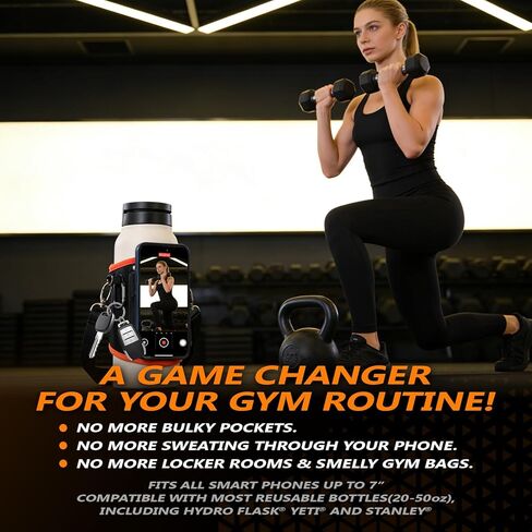 Magnetic Gym Water Bottle Bag & Holder with Magnetic Phone Pocket, Keys & Bluetooth Earphone Storage, Gym Accessories Organizer with Card & Cash Pocket in Kuwait