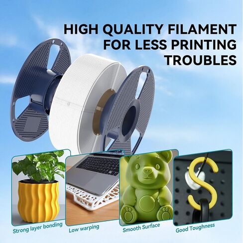 SUNLU PLA Filament 1.75 مم، خيوط طابعة PLA ثلاثية الأبعاد ممتازة، عالية الدقة وخالية من التشابك، عبوتان (إجمالي 2 كجم، 1 كجم / بكرة). (أسود + أبيض) in Kuwait