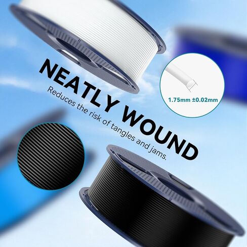 SUNLU PLA Filament 1.75 مم، خيوط طابعة PLA ثلاثية الأبعاد ممتازة، عالية الدقة وخالية من التشابك، عبوتان (إجمالي 2 كجم، 1 كجم / بكرة). (أسود + أبيض) in Kuwait