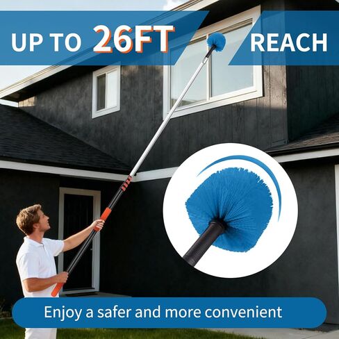 Cobweb Duster with Extension Pole, Dense Soft Bristles & Efficient Dust Removal, High Reach Cleaning 5-20FT Adjustable to 26FT, Indoor Outdoor for Ceilings/Corners/Fans in Saudi Arabia