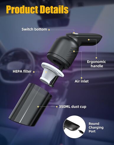 Handheld Vacuum Cordless, Car Vacuum Portable Cordless with 12000PA Strong Suction, Multi-Nozzles & 2 Washable Filters, 0.9lb Lightweight, Mini Hand Vacuum Cleaner for Car, Home, Office, Pet Hair in Kuwait