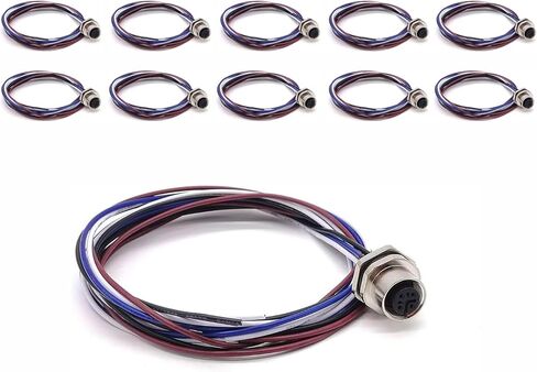 10pcs M12 Connector 4Pin Female Bulkhead A Coded Aviation Socket Waterproof Straight Non-shield Panel Mount Receptacle with Wires 1M AWG22 Power Connection Wireable Cable Industrial Round Connectors in Saudi Arabia